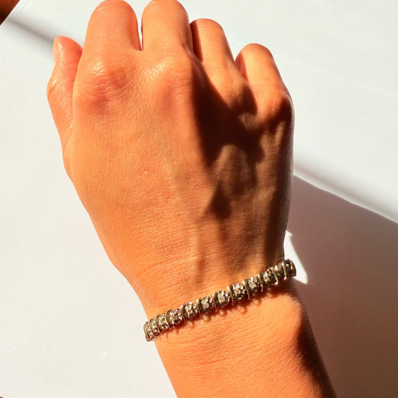 10K Solid Yellow & White Gold 1.00 CTW Diamond 7" S Link Tennis Line Bracelet - Picture 4 of 10